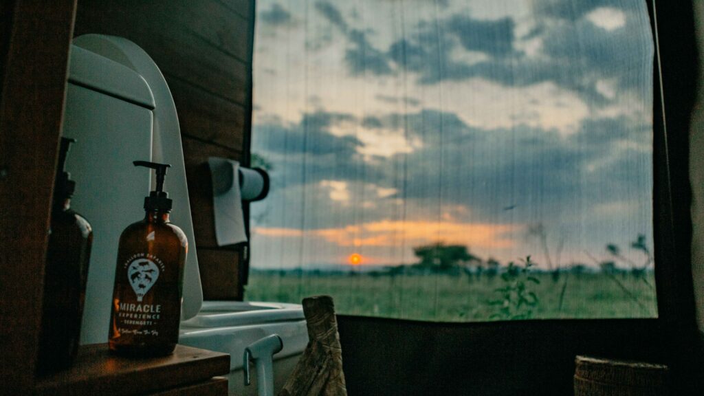 Sunrise inside the loo with a view